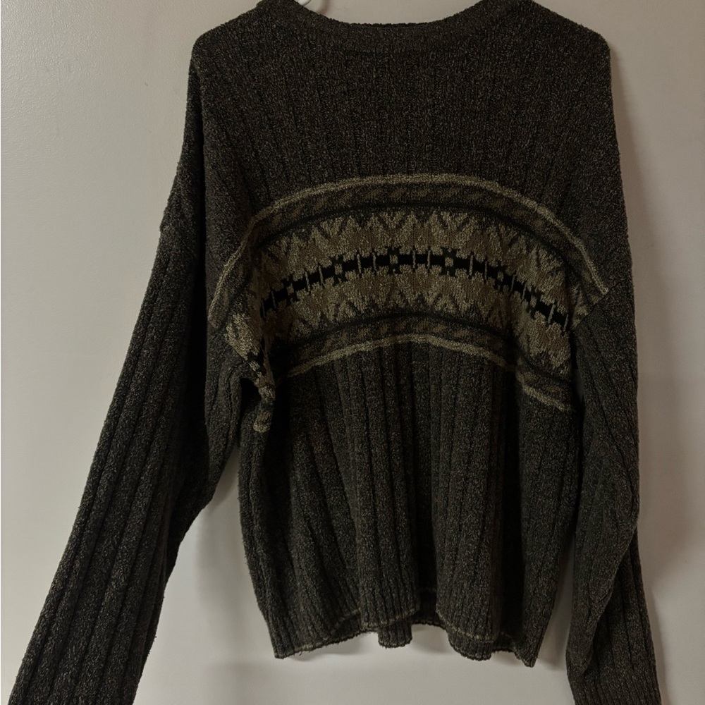 Ag Adriano Goldschmied Olive Green Patterned Crewneck Sweater